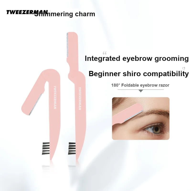 TWEEZERMAN Foldable Eyebrow Razor Elegant Portable Soft And Adorable Pink-1