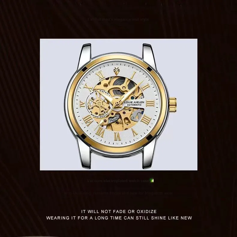 LOUIE JUELEN Mechanical Movement Leather Watch Bands Watch Men's Watches Silver Dial-1