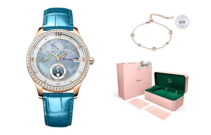 LOBINNI L Elegant Women's Watch Automatic Mechanical Movement Cowhide Strap Watch Women's Watch White Dial-9