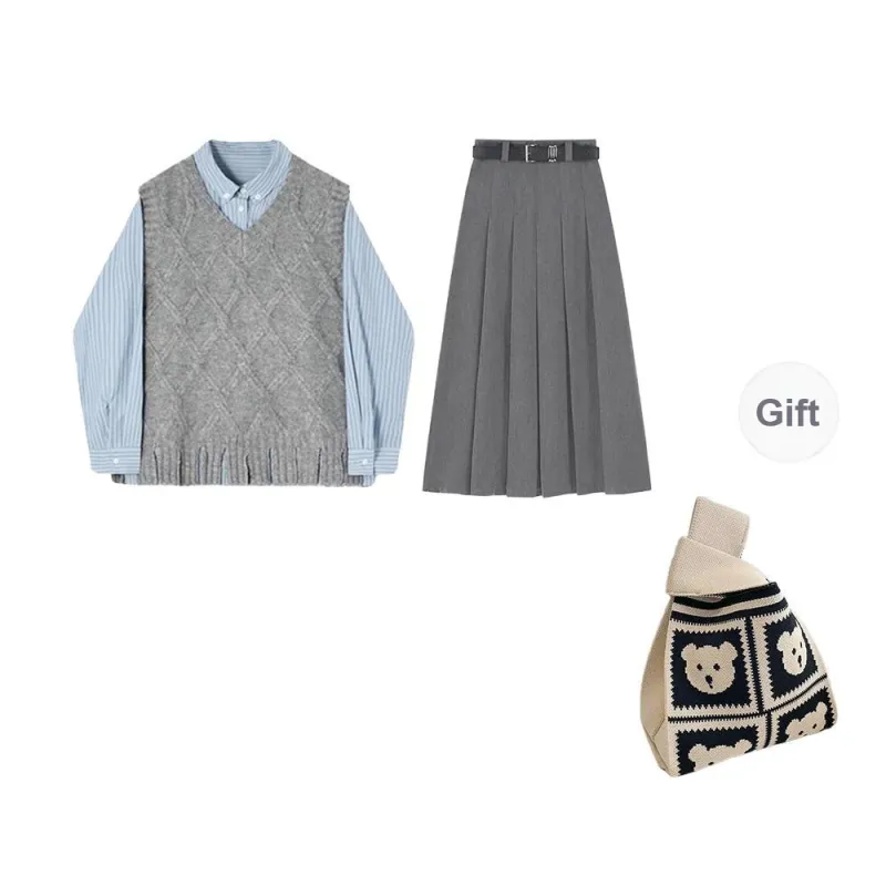 BDGU Skirt Set Women's Blue Gray-0