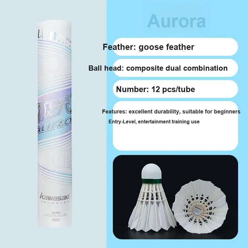 Kawasaki Aurora Goose Feather Shuttlecock 12 Pack Goose Feather Aurora Badminton-1