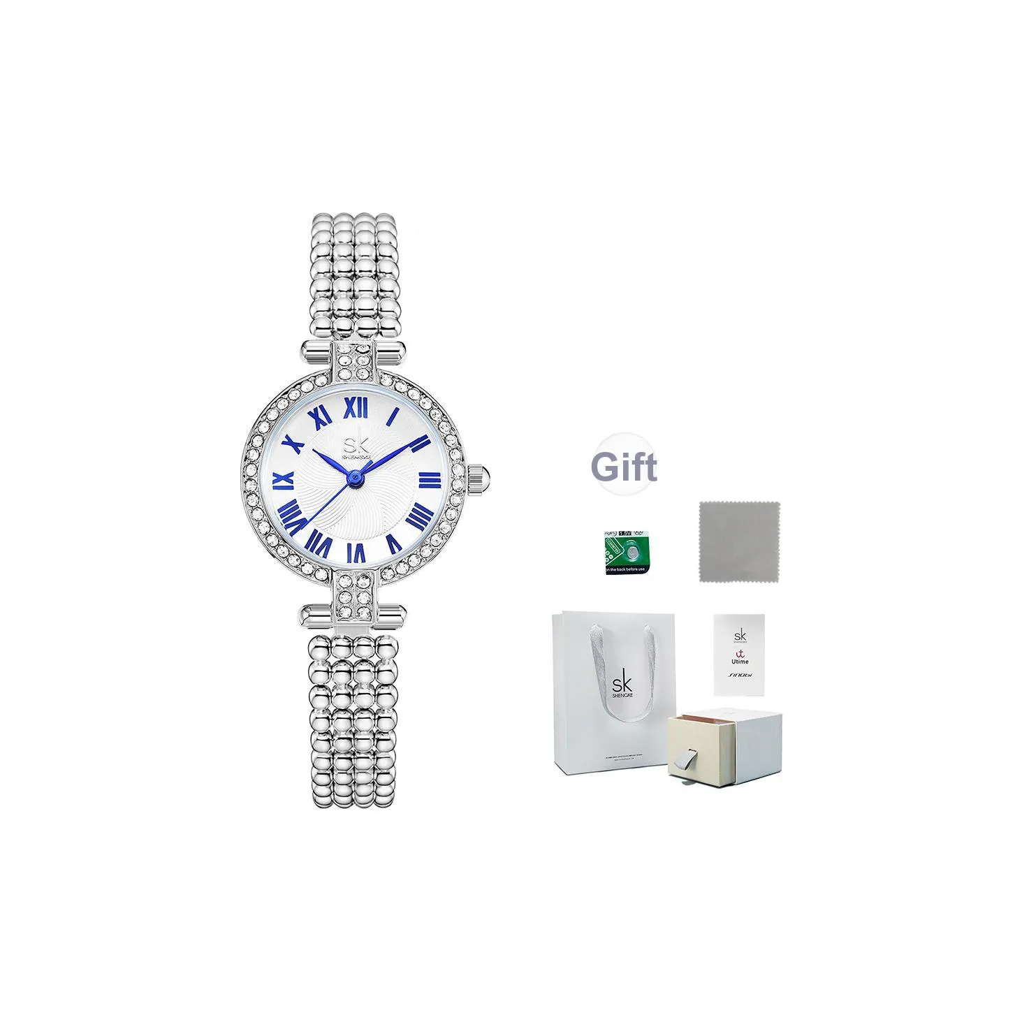 SHENGKE Кварцевые Механические Часы Женские Белый Циферблат