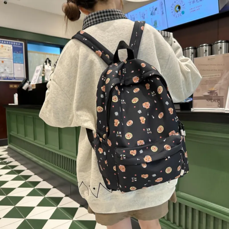 AIBAG Nylon Backpack Unisex Black/White/Brown/Red/Pink-4