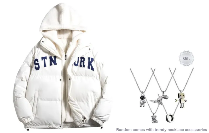 STNW Letter Hooded Loose Fit Thickened And Fleece Lined Puffer Jacket Unisex-6