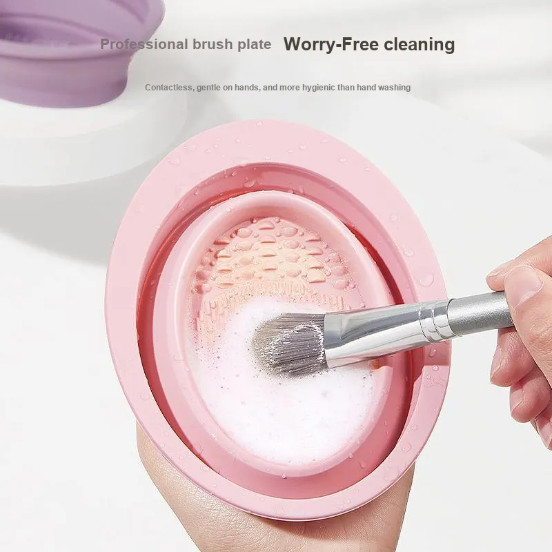 FEILINKA Makeup Brush Silicone Foldable Bowl With Drying Mesh Tool Clean Three Piece Set-9