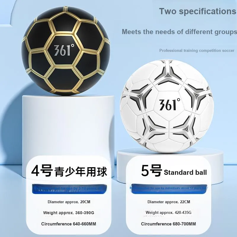 361° 4/Size 5 Soccer PU Machine Stitched Soccer Ball Unisex Black Gold Legend-3