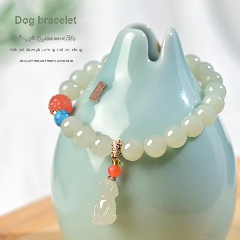 KUNYUYAO Chinese Zodiac Zodiac Year Bead Chain Beaded Bracelet White Jade Unisex-46