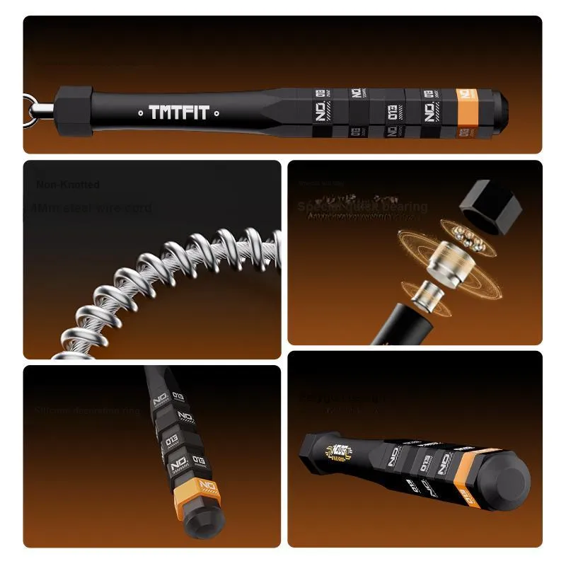 TMT Fitness Training Non Countable Jump Ropes Adults PVC+Steel Wire Rope Aluminum Alloy Controller 3m Black-1