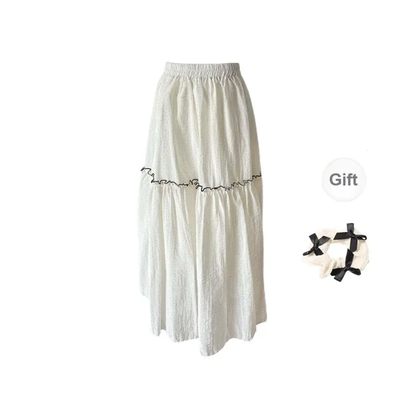 TURN UP Casual Long Skirt Women's White+Bowknot Hair Tie Comes With-1