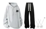 Premium Gray+Black Casual Pants K097 (Comes with Necklace)