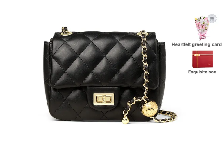 L'ALPINA Cow Leather Diamond Pattern Small Square Bag Shoulder Bag Regular Medium Size Women's Elegant Black-3