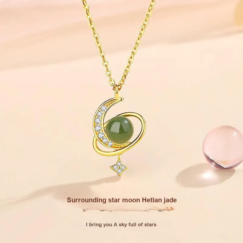 WEITIANXUAN Hetian Jade Necklaces Pale Greenish White Jade Women's-3