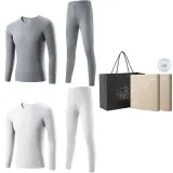 2-Piece Underwear Set (Lilac Gray+Pearl White) with Thermal Deerskin/Anti-Bacterial/Invisible V-Neck