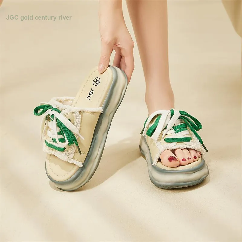 Jin Baichuan Leather Patchwork Odor Resistant Quick Dry Slide Slippers Women's-35