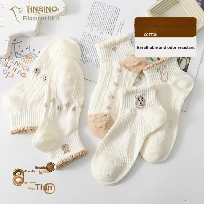 XIANSINIAO Ankle Socks Women's 5 Pack Three Bubble Bears-2