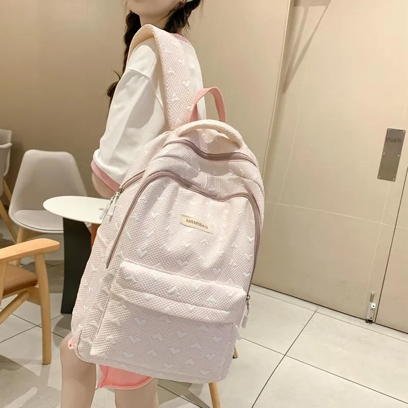 Travel Nylon Backpack Women's Light Gray/Green/Ecru/Pink-13