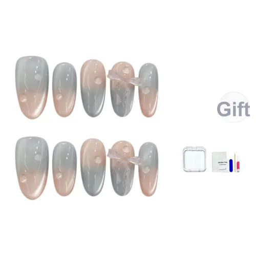 JINGCHANXUE Мята Сода Тисненый Бант False Nail Овал Освежающий Градиентный Кошачий глаз 14mm