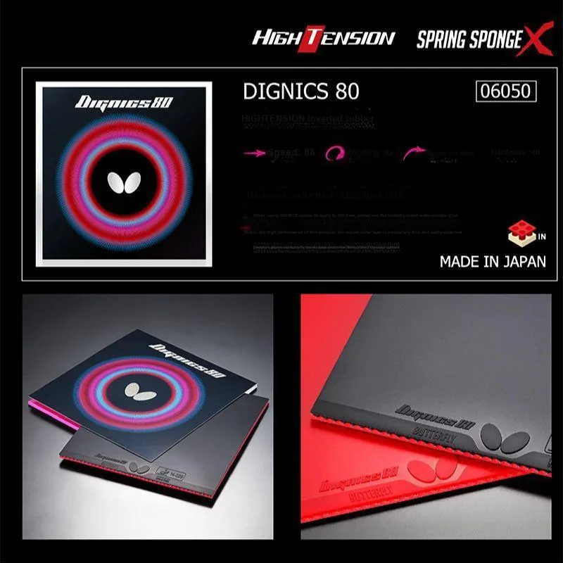 Butterfly DIGNICS 80 Table Tennis Rubbers Sponge Inverted Rubber All Compatibility Hardness 40 Black-4