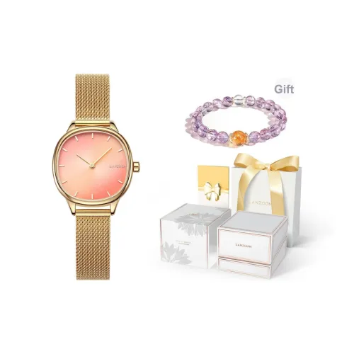 LANZOOM Sunset Маленький Золотой Кварцевый Механизм Женские Часы Часы на запястье Розовый Циферблат Часы Нержавеющая сталь Корпус часов