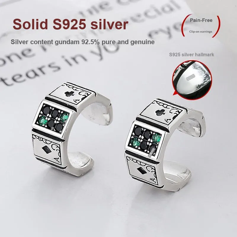 DAIRUO 925 Sterling Silver Clip On Earrings Men's-2