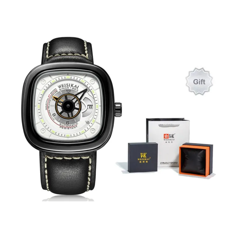 WSK Automatic Mechanical Movement TPU Strap Men's Watches White Dial-0