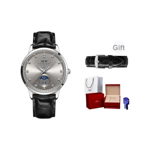 I W CARNIVAL HWGUOJI Механическое устройство натуральная кожа ремешок часы мужские серебристый циферблат