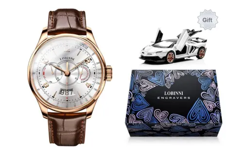 LOBINNI L Men's Watches Automatic Mechanical Movement Cowhide Strap Watch Men's Watches Silver Dial