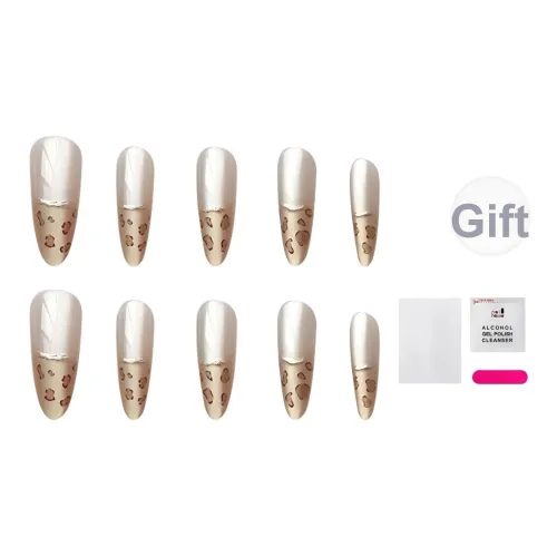 JIABITU Позолоченный Французский Леопардовый принт False Nail Миндаль Coquette Однотонный Стиль Инстаграм 17мм