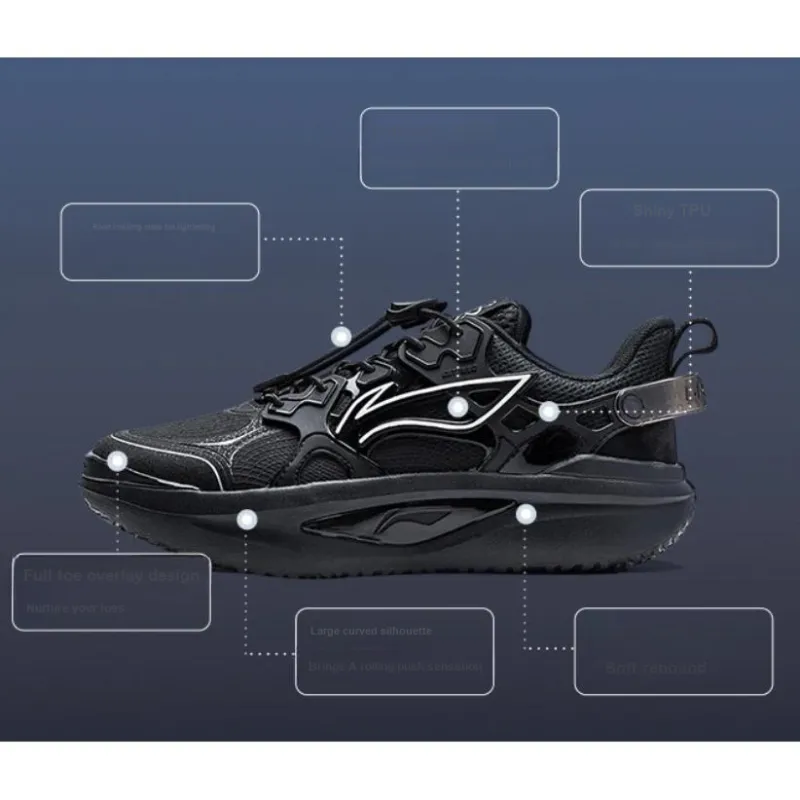 LINING YOUNG Sports Life Collection Anti Slip Wear Resistant Low Top Kids' Running Shoes Black Teenagers-4