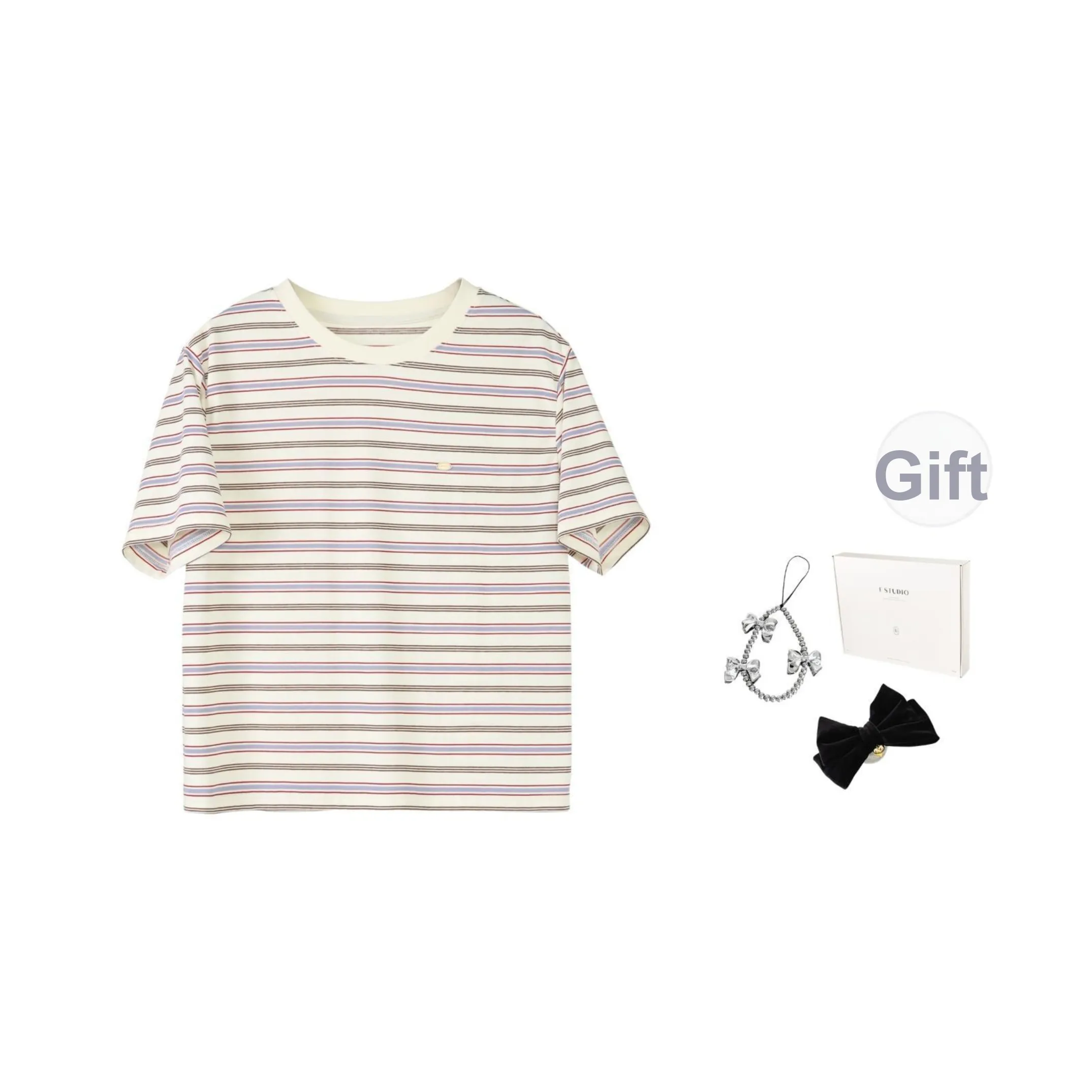 Fstudio Корейский стиль Маленький Преппи стиль Круглый вырез Короткий рукав T-рубашки Женские