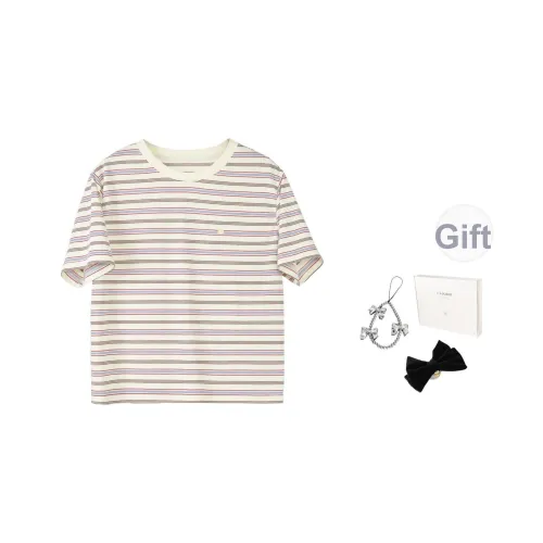 Fstudio Корейский стиль Маленький Преппи стиль Круглый вырез Короткий рукав T-рубашки Женские