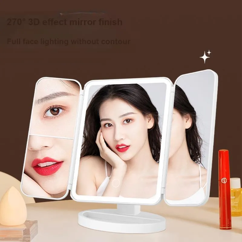 Gentle Welcome Folding Shell LED Tricolor Dimming, Desktop Fill Light Make Up Mirrors Dressing & Grooming-2