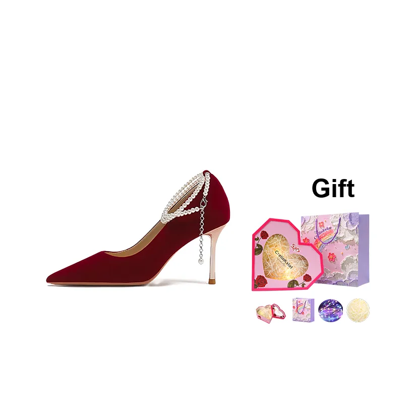 Crelinkxlat Box Celebration Wedding Elegant Pointed Toe Slim Heel High Heels Women's Red