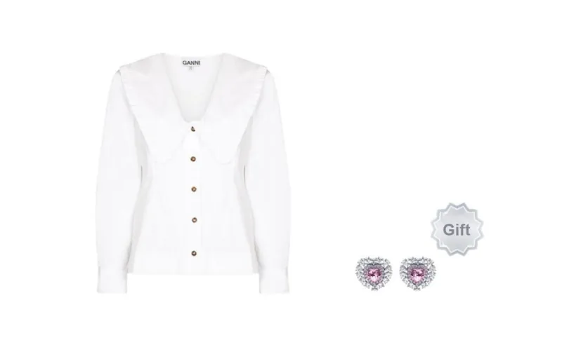 GANNI Cotton Poplin Shirt 'Bright White'-7