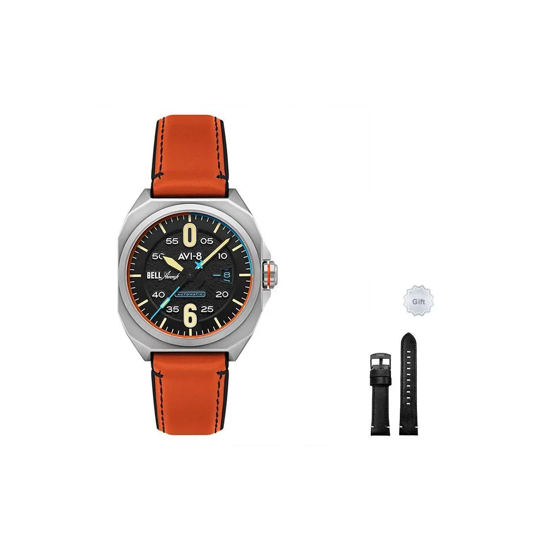 AVI 8 Мужские наручные часы Автоматический механический механизм Черный циферблат