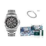 Hip-Hop Bracelet Box-Silver Case Black Dial Silver Steel Band