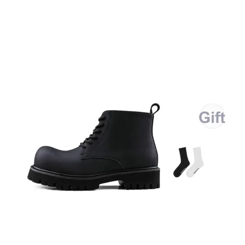 HANQIAORIJI Черная Кровь Серия Chunky Derby Короткий Мартин Ботинок 4,5см Унисекс Черный
