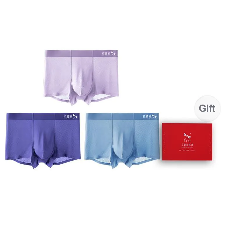 RED DRAGONFLY Ice Silk Underpants Seamless Skin Friendly Comfortable Men's Gift Box Combination-15