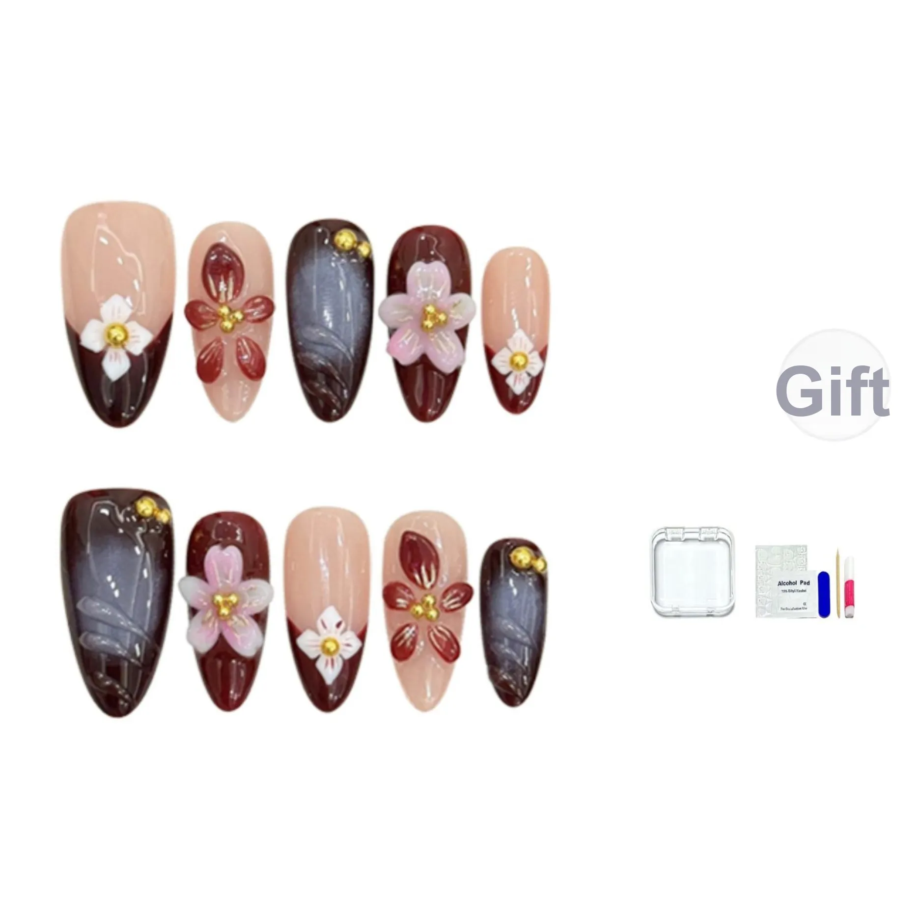 JINGCHANXUE Баухиния BLOOMING Западный Цветочный False Nail Миндально-коричневый Zongzi Jump Цвет Французский 14mm