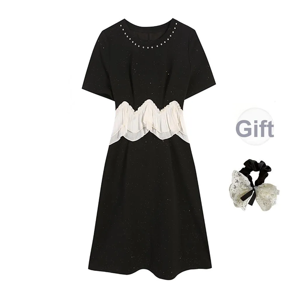 PAVEA Short Sleeved Dress Women's Black+Hair Tie Comes With