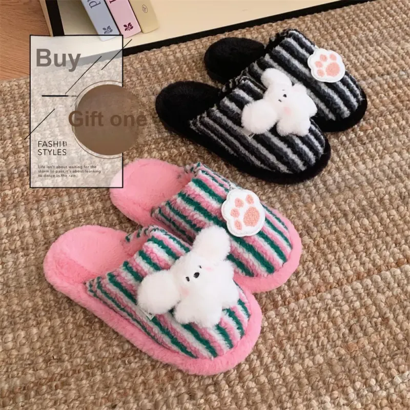 Thin Strips Cotton Slippers Unisex, Pink-37