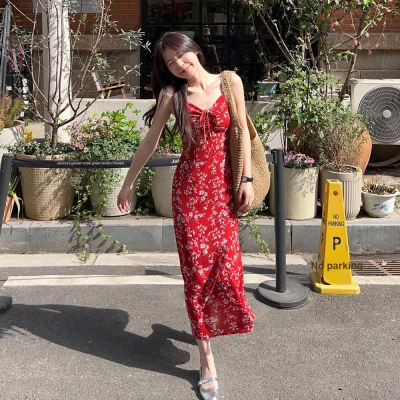FLIM Slip Dresses Women's Red-2