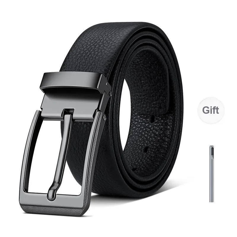 WilliamPOLO Cow Leather Belts Men's Gunmetal/Silver 3.8cm Width-0