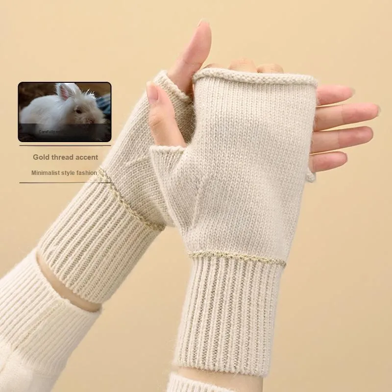 TUCANO Rabbit Hair Cotton Knit Gloves Unisex Camel-3