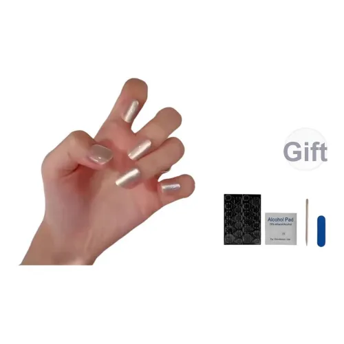 OUYUJI Best Selling Белый лунный свет Кошачий глаз Ручной работы Готовый товар False Nail Короткий LADDER Белый