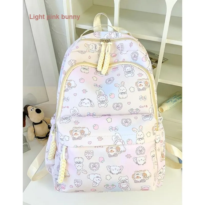 Dusen Kangaroo Nylon Fabric Backpack Regular Unisex White/Pink/Blue-6
