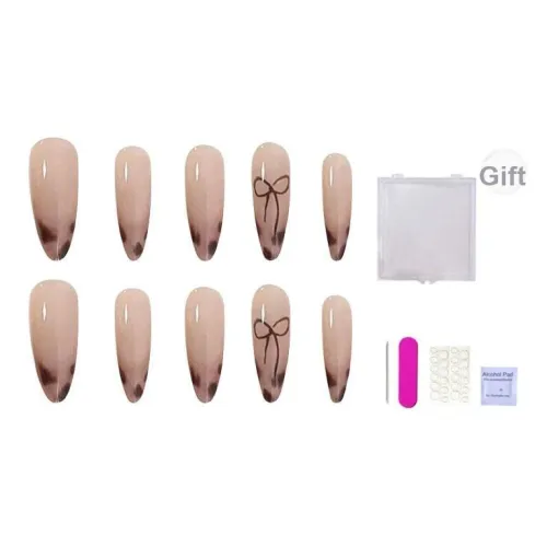 ORANOT False Nail Леопардовый принт Бант Милый Универсальный Ins Позиционирование стиля Миндаль Длинный Телесный Смудж Кокет 24мм