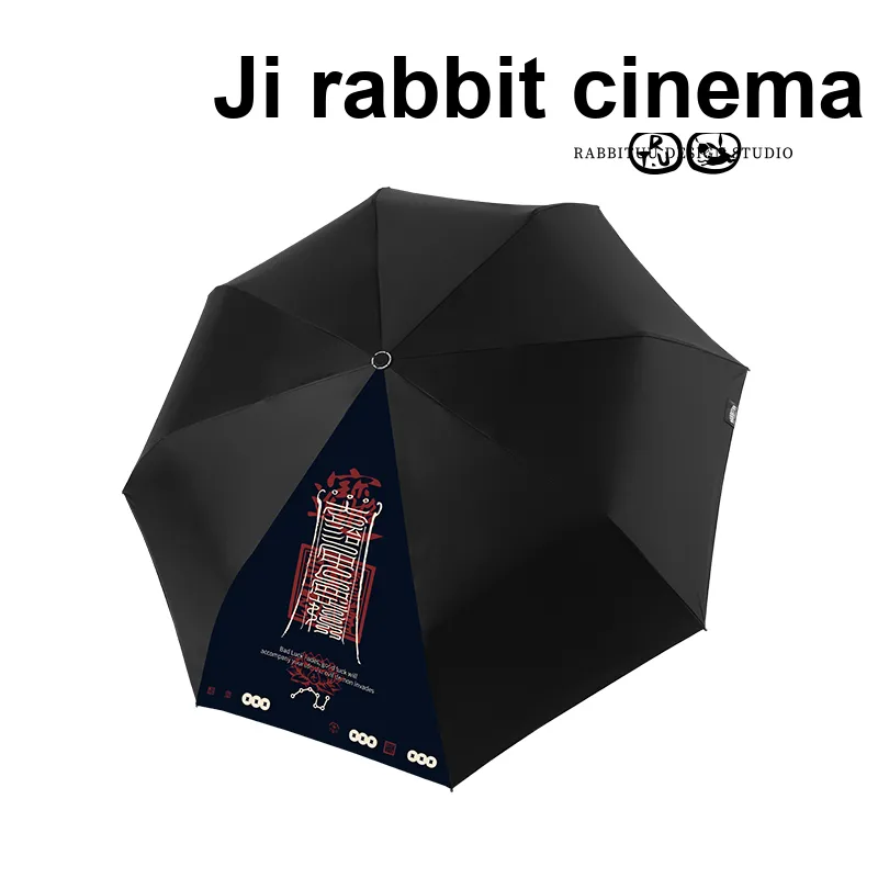 RABBITUU Sun Protection [Daoist Ink Language]Dual Use Sunny And Rainy Umbrella Manual Vinyl Sunshade-1