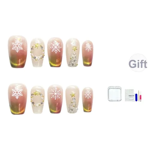 JINGCHANXUE Дофаминовая одежда DUAL Свет Снежинка False Nail Короткий LADDER Звездное небо Телесный Кошачий глаз 14mm