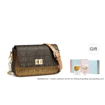15 MINS Polyvinyl Chloride PVC Bonded Synthetic Leather Small Square Bag Crossbody Bags Small Size Women's Coffee/Ecru
